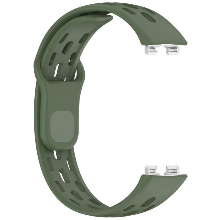 Dark green perforated watch band with exposed connector ends