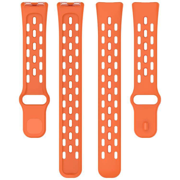Orange perforated TPU watch band components shown front and back