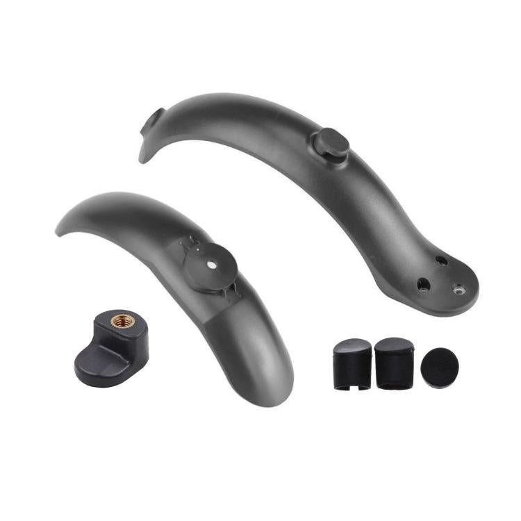 Black electric scooter front and rear mudguards with hooks and screw plug parts