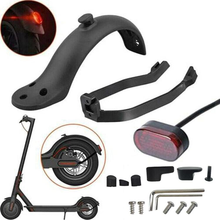 Matte black rear fender kit with tail light, mounting brackets, hook, and screws