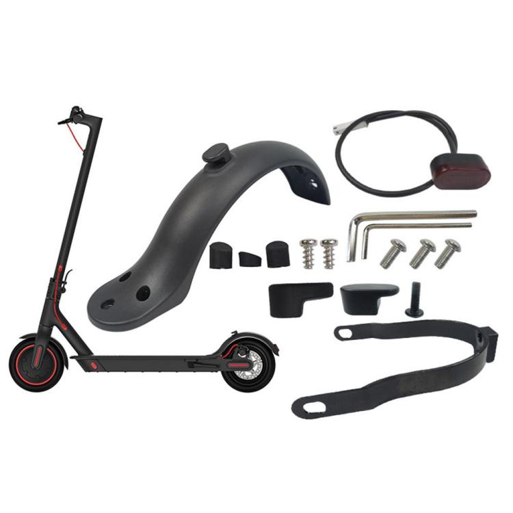 Electric scooter rear fender with tail light and mounting hardware set