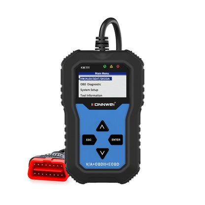 KONNWEI KW350 OBDII car diagnostic scanner with black case and screen