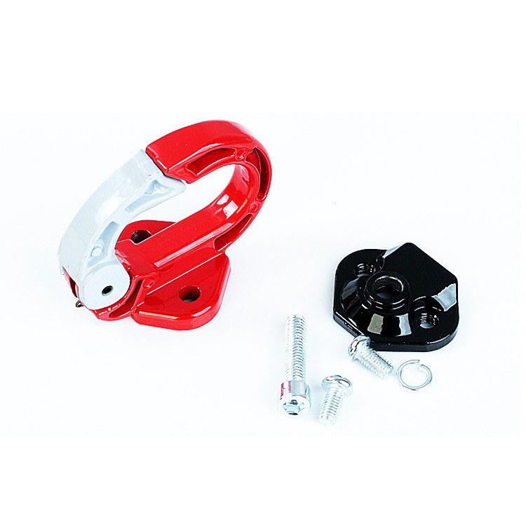 Red front scooter hook kit with screws, bolts, and black mounting bracket