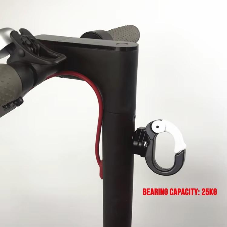Front scooter stem with silver front hook mounted on the frame