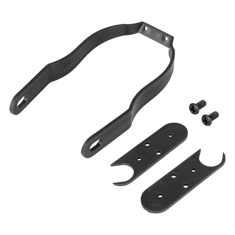 Black rear fender bracket set with gap cover and mounting plates, includes screws