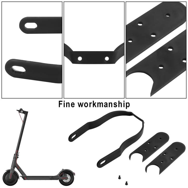 Black curved fender bracket with perforated mounting plates and screw holes
