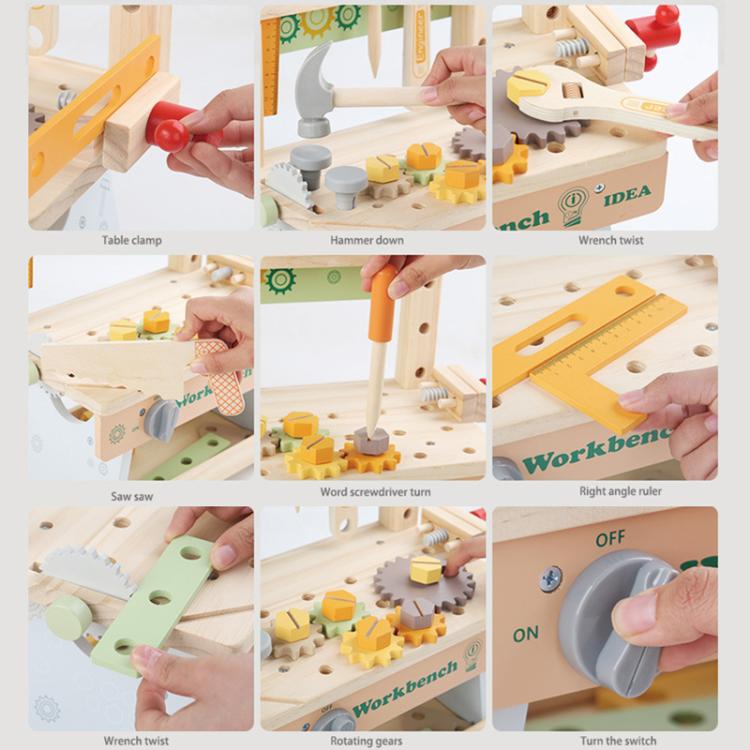 Simulation DIY Children Pretend Play Multifunctional Wooden Tool Bench