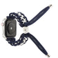 Apple Watch braided umbrella cord strap, dark blue braid with white tie sections and silver ends