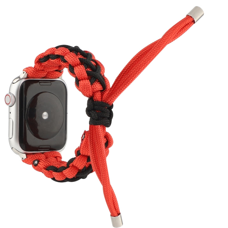 Braided umbrella cord strap for Apple Watch, red with black braided loop and metal ends