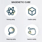 Magnetic cube learning feature icons: thinking, creativity, observing, hands-on