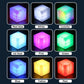 LED magnetic cube color options showing red, blue, white, ice blue, pink, green, yellow