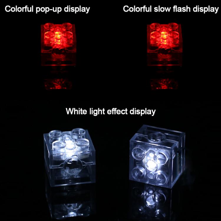 Clear 2x2 LED building blocks with multi-color and white light effects display