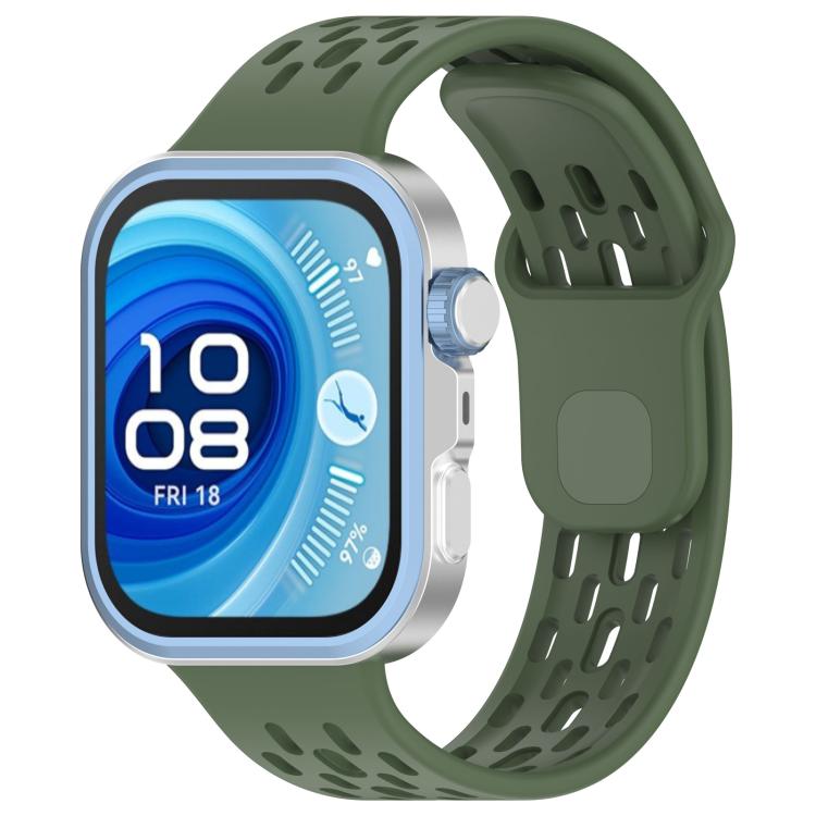 Dark green perforated TPU watch band on a smartwatch