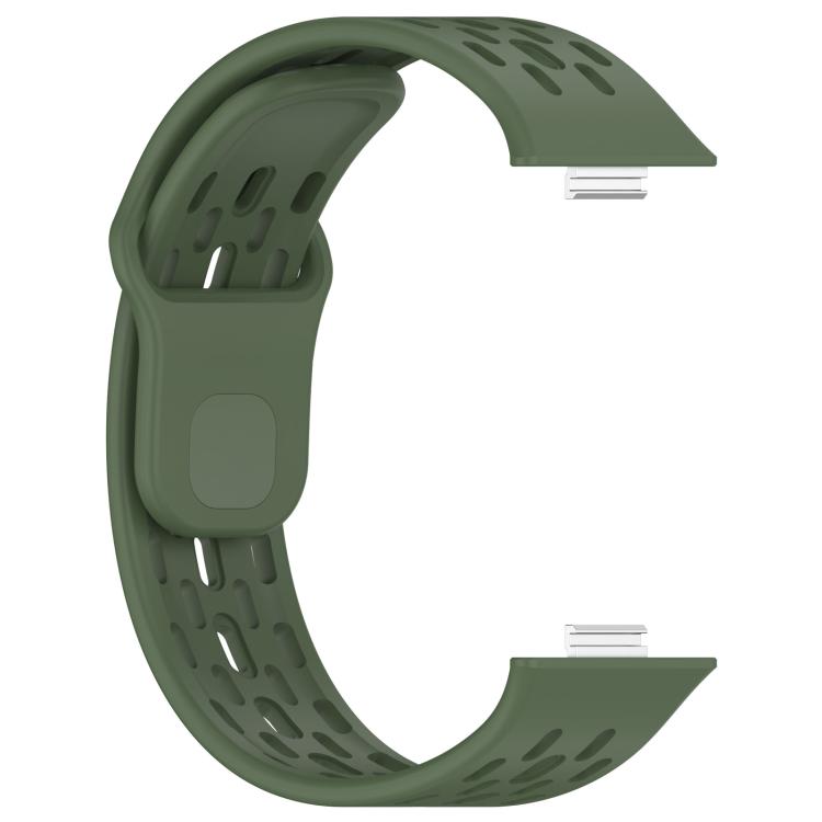 Dark green perforated TPU watch band with connector ends visible