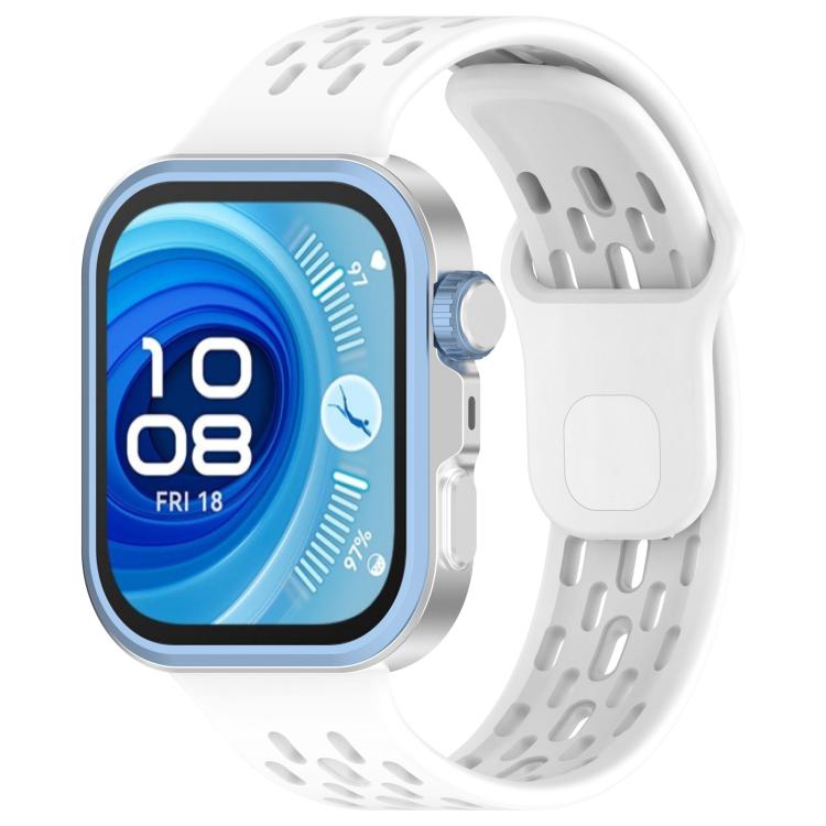 White perforated TPU watch band on a smartwatch