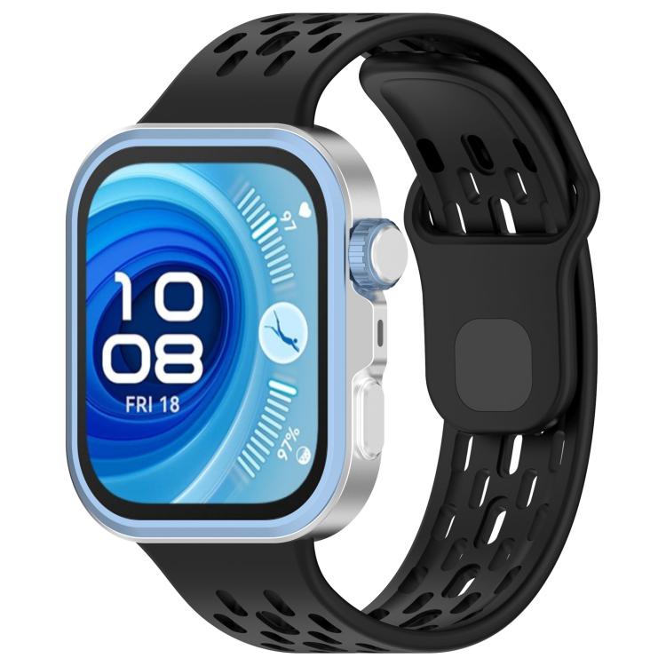 Black perforated TPU watch band on a smartwatch