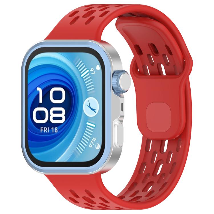 Red perforated TPU watch band on a smartwatch