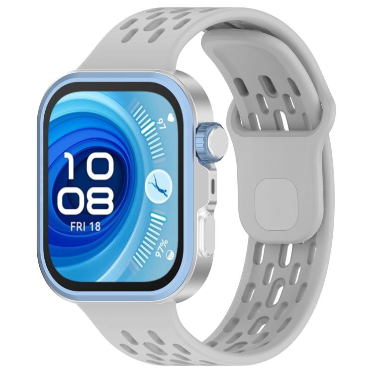 Gray perforated TPU watch band on a smartwatch