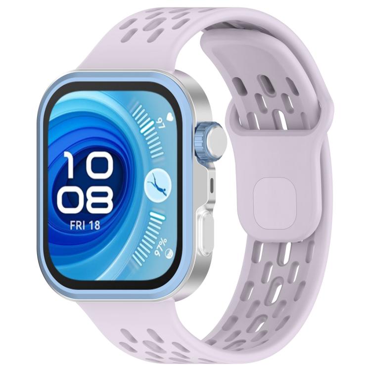 Light pink perforated TPU watch band on a smartwatch