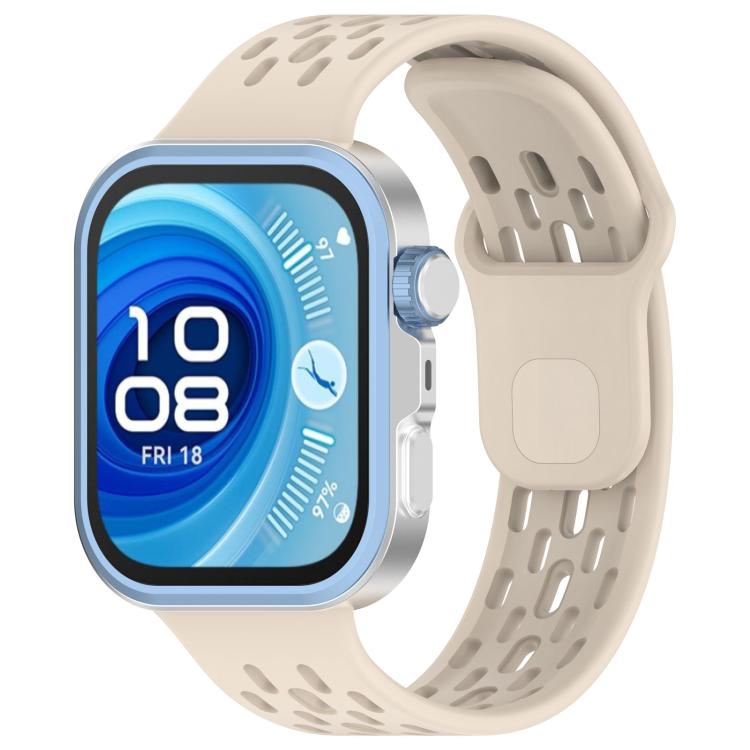 Ivory perforated TPU watch band shown on a smartwatch