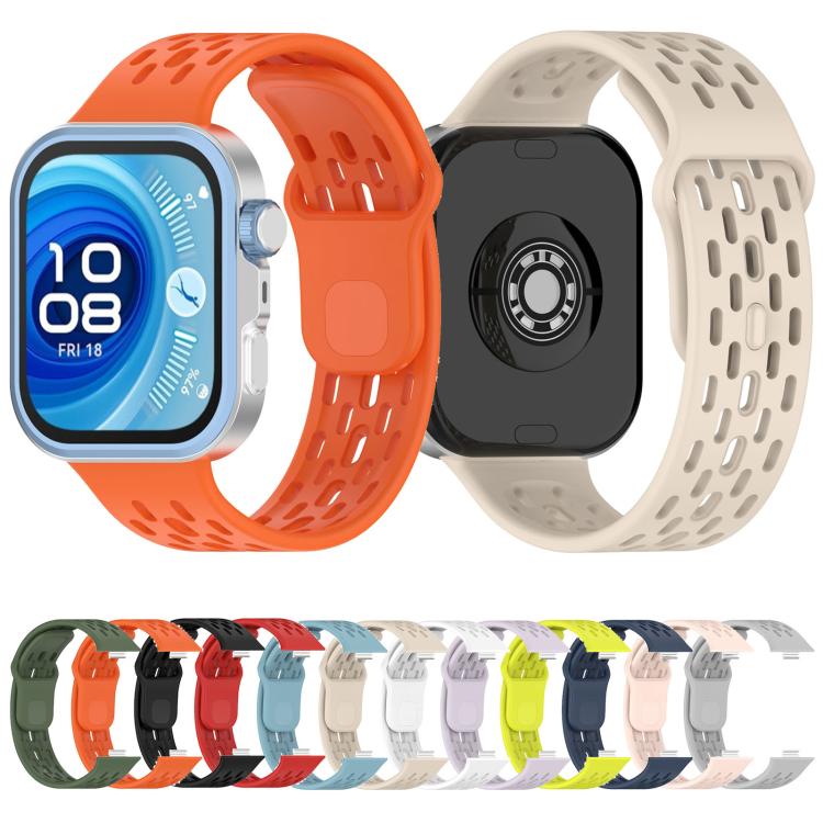 Perforated TPU watch band in orange and ivory, with multiple color options