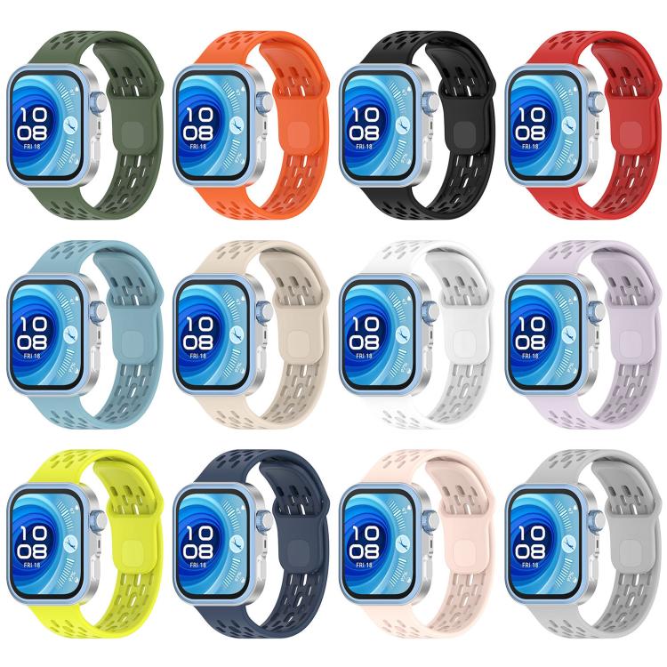 Perforated TPU watch bands in 12 colors, shown on smartwatches