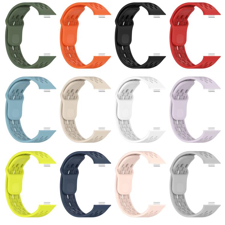 Perforated TPU watch bands in 12 colors, shown without watches