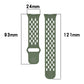 Dark green perforated TPU watch band with 24 mm width and 93 mm and 121 mm strap lengths