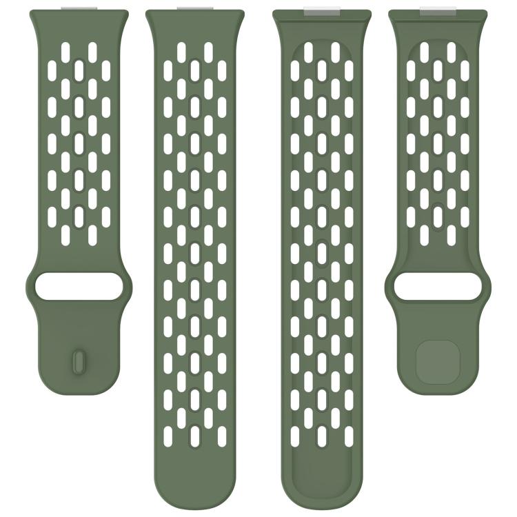 Dark green perforated TPU watch band pieces with elongated ventilation holes