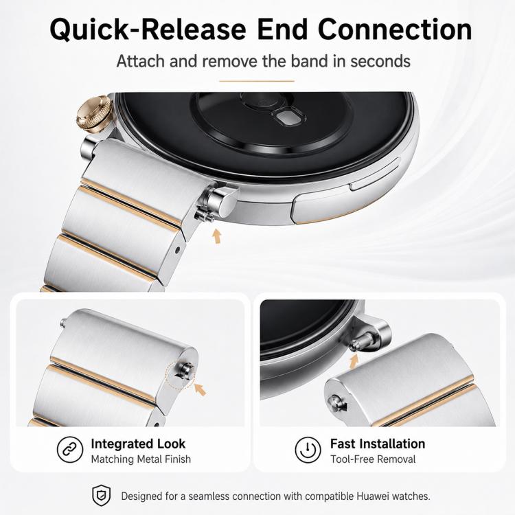 Two-tone silver and gold watch band with quick-release end connection