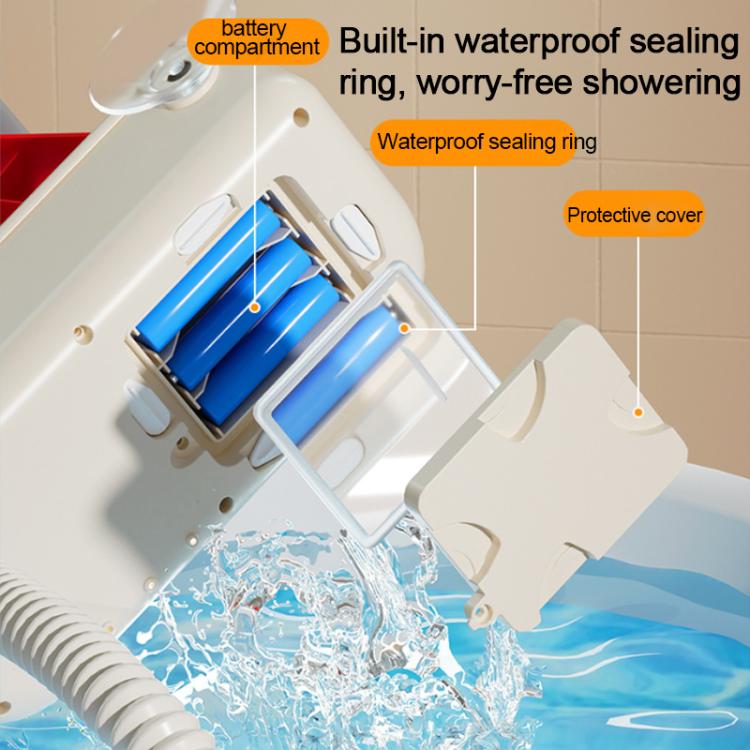 Waterproof battery compartment inside bath sprayer with protective cover shown