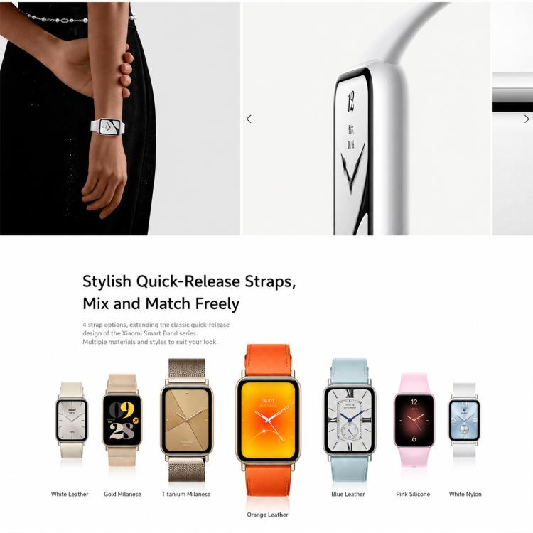 Xiaomi Smart Band 10 Pro with white ceramic-style case and interchangeable strap options