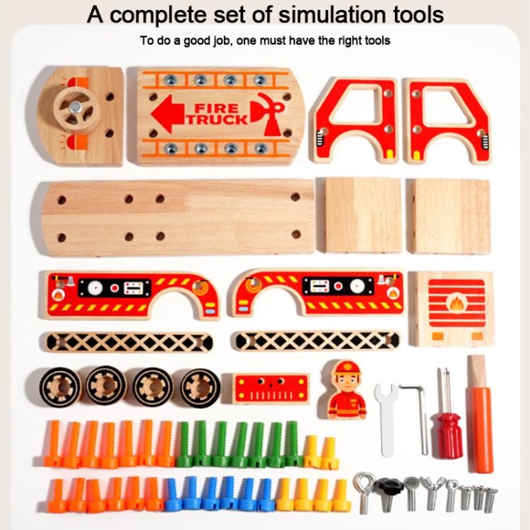 Kids Early Education Multifunctional Solid Wood Disassembly Fire Truck