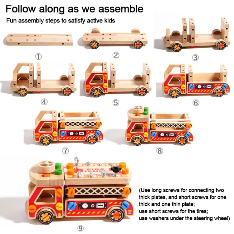 Kids Early Education Multifunctional Solid Wood Disassembly Fire Truck