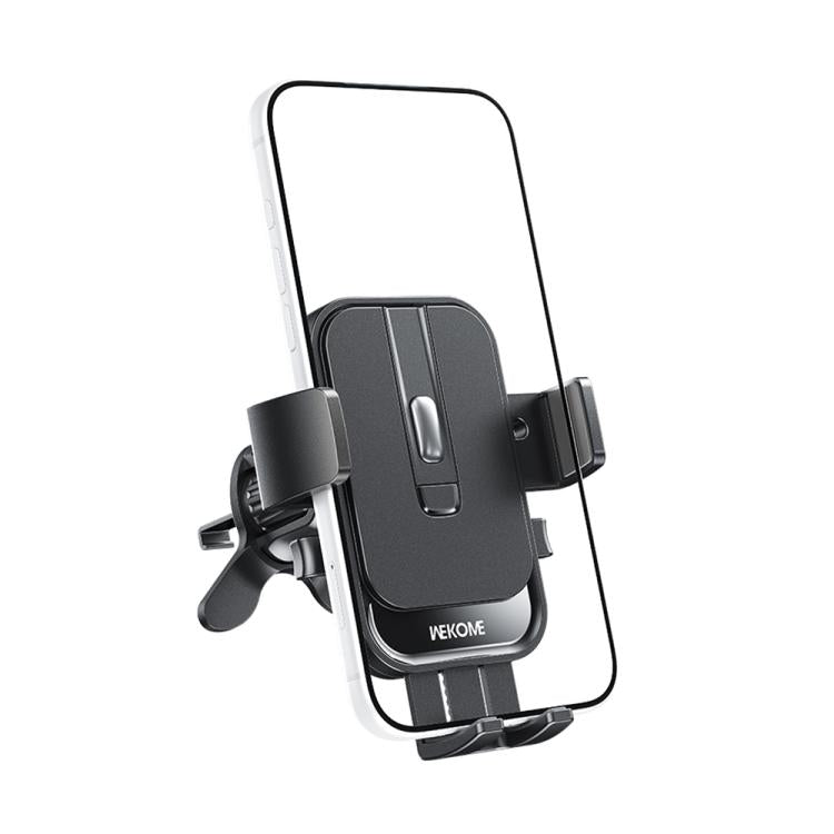 Black air vent phone holder with mechanical clamp and protective cradle