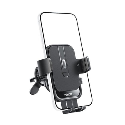 Black air vent phone holder with mechanical clamp and protective cradle