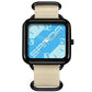 Square casual quartz watch with black bezel, light blue patterned dial, beige nylon strap