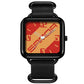 Square casual quartz watch with black bezel, red patterned dial, black nylon strap