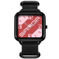 Square water-resistant quartz watch with black case and pink/red dial, black nylon strap