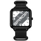 Square water-resistant quartz watch with black case and white/gray dial, black nylon strap