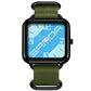 Square quartz watch with black case, light blue dial, and olive green nylon strap