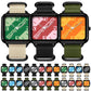 Set of three square quartz watches with nylon straps in green, pink, and orange
