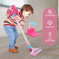 Children’s pretend vacuum cleaner set with pink base, wand, and blue nozzle attachment