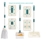 Extendable handle mop and brush set with adjustable height heads