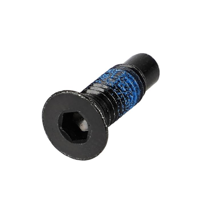 Extended front scooter screw with blue thread sealant, black head, hex drive
