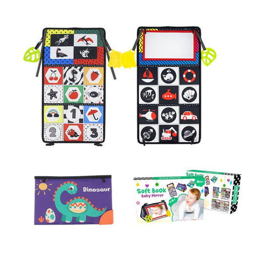 Early Childhood Education Foldable Cloth Book Toy with Distorting Mirror, Number, Number+4-page Cloth Book, Number+4-page Dinosaur Book&Teether, Number+4-page Animals Book&Teether, Letter, Letter+4-page Cloth Book, Letter+3-page Cloth Book             ...