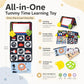 Foldable cloth baby book toy with mirror window and detachable cloth pages, plus teethers