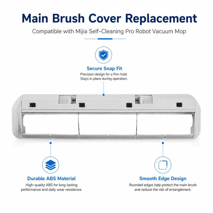 Main brush cover replacement for robot vacuum, rectangular white cover with inner slots