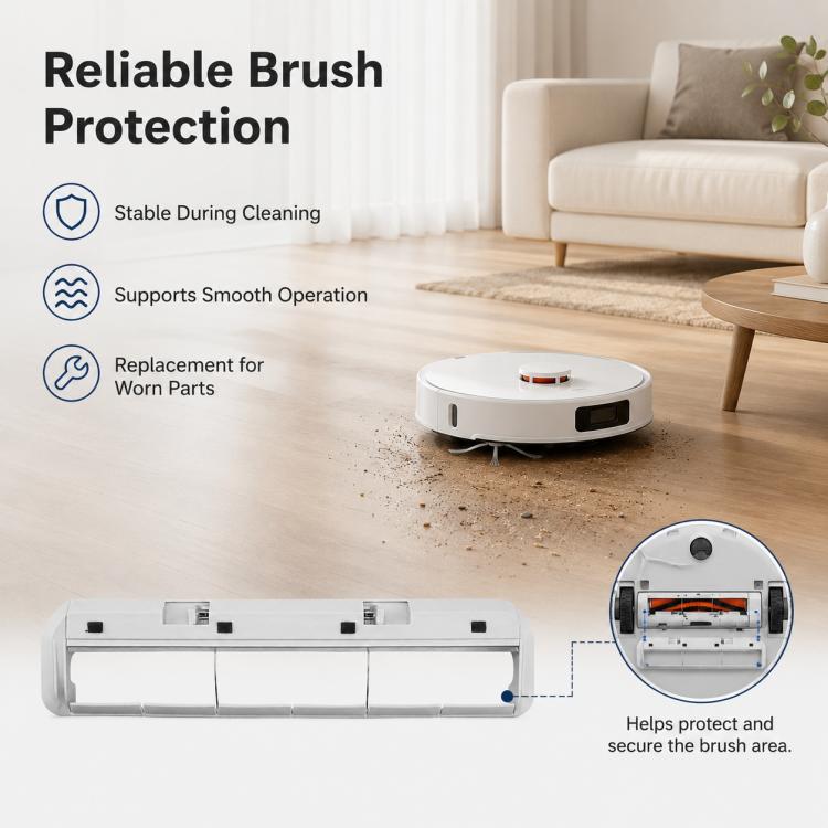 Main brush cover replacement for robot vacuum, white cover with black button-like tabs