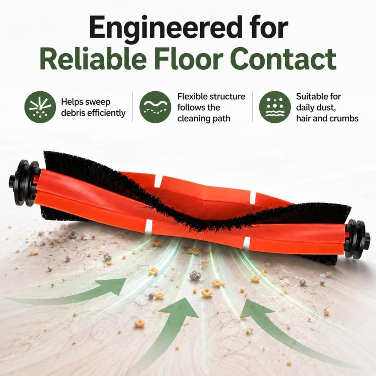 Replacement main roller brush for robot vacuum, orange with black bristle roll